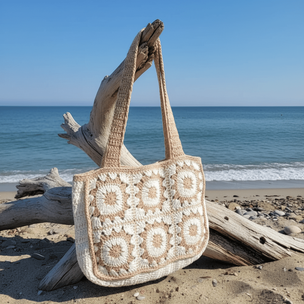 Handmade Crochet Tote Bag – Boho Cotton Yarn Shoulder Bag for Women