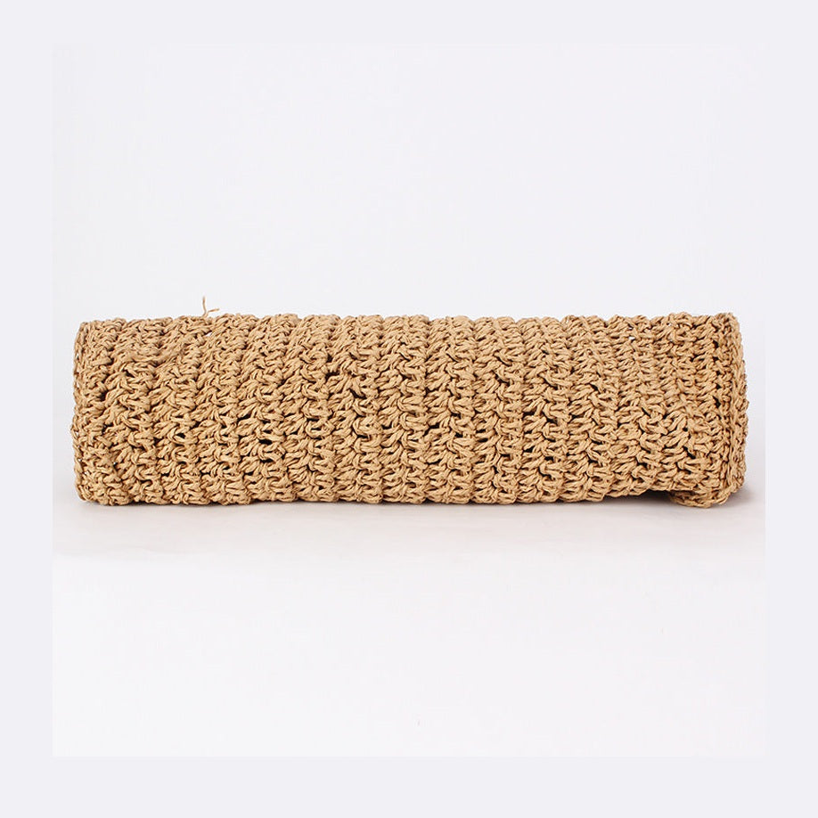 Twist and Tassel Woven Raffia Tote Bag - Ruffle Handle & Pearl Accent