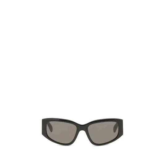 Black rectangular sunglasses with dark lenses on white background