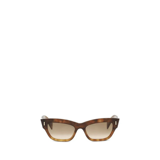 Brown tortoiseshell cat-eye sunglasses with gradient lenses on a white background