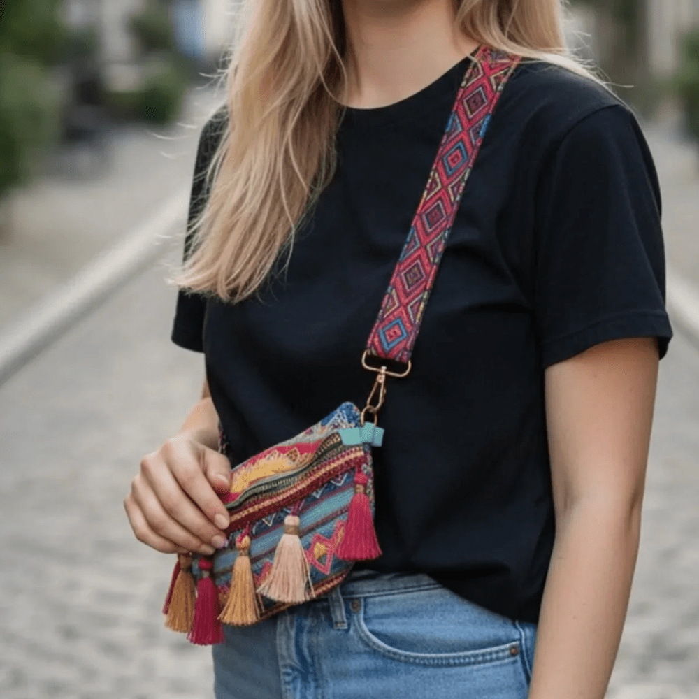 Crossbody Bag weave bag with Tassels Zipper Straps Adjustable for Women