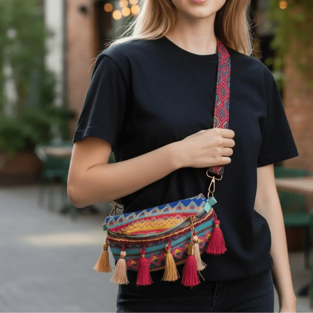 Crossbody Bag weave bag with Tassels Zipper Straps Adjustable for Women