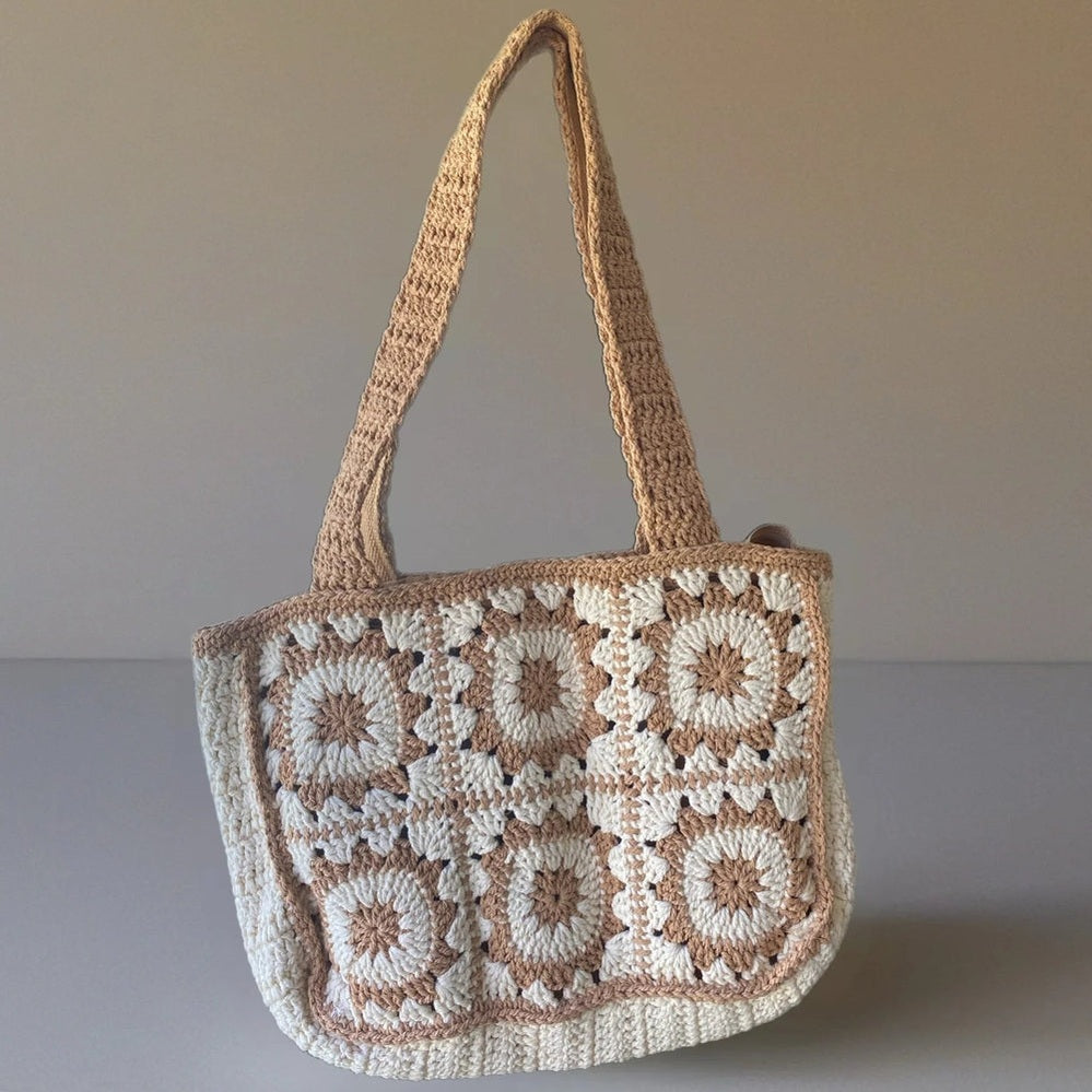 Handmade Crochet Tote Bag – Boho Cotton Yarn Shoulder Bag for Women
