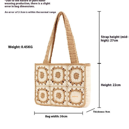 Handmade Crochet Tote Bag – Boho Cotton Yarn Shoulder Bag for Women