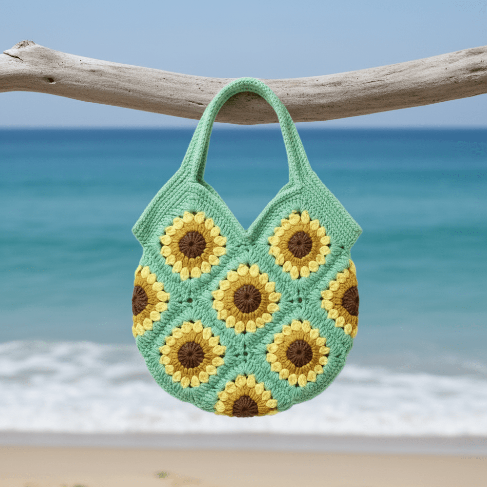 Handmade Sunflower Crochet Woven Bag – Small Boho Carry Bag | Twist & Tassel