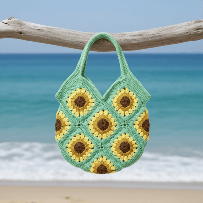 Handmade Sunflower Crochet Woven Bag – Small Boho Carry Bag | Twist & Tassel