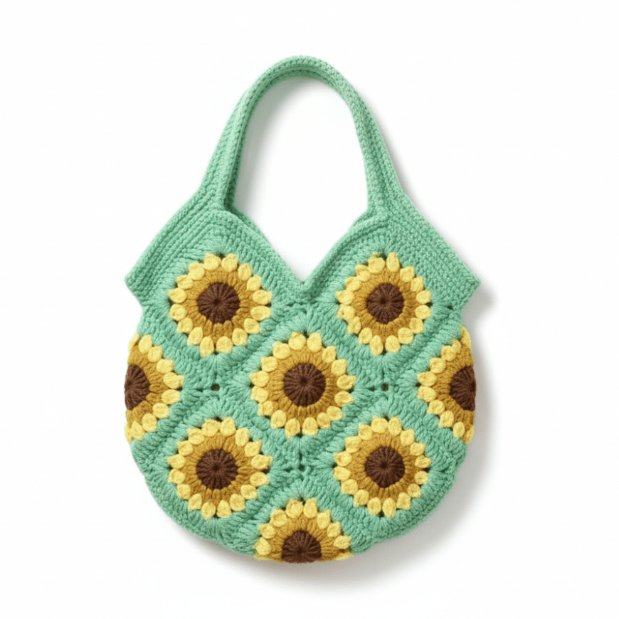 Handmade Sunflower Crochet Woven Bag – Small Boho Carry Bag | Twist & Tassel