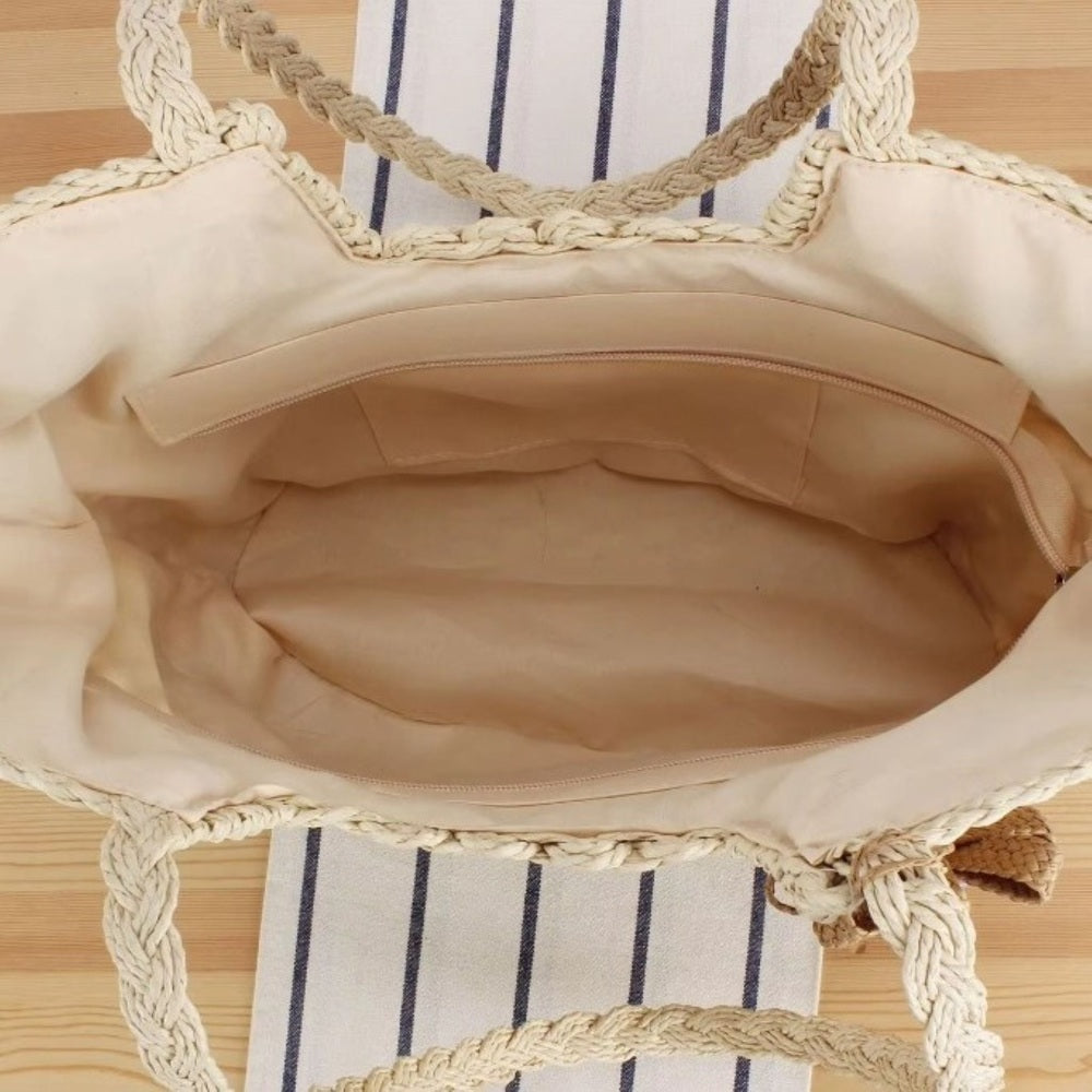 Twist and Tassel Large Handmade Woven Straw Beach Tote Bag