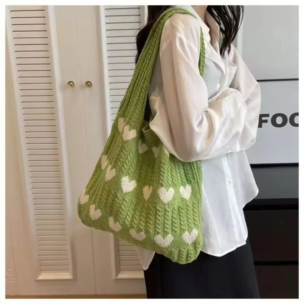 knitted Heart Tote Bag | Soft Cotton Yarn