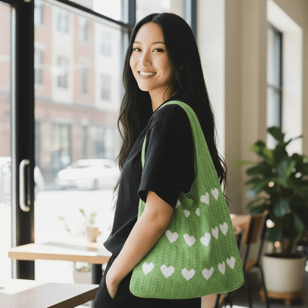 knitted Heart Tote Bag | Soft Cotton Yarn