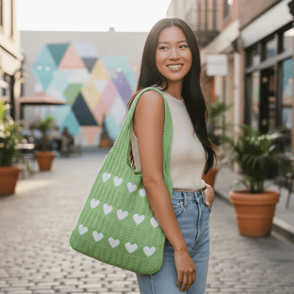 knitted Heart Tote Bag | Soft Cotton Yarn