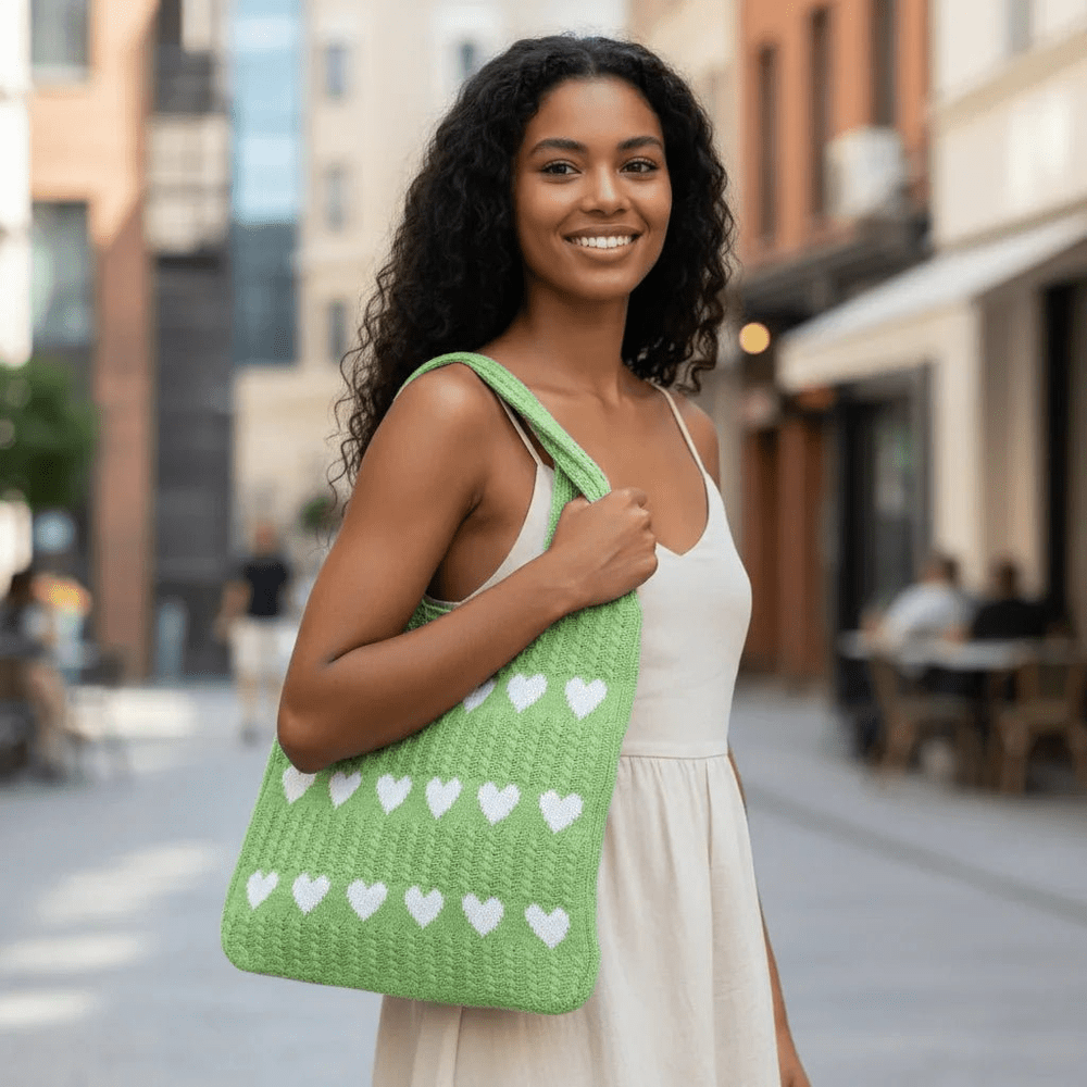knitted Heart Tote Bag | Soft Cotton Yarn