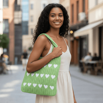 knitted Heart Tote Bag | Soft Cotton Yarn