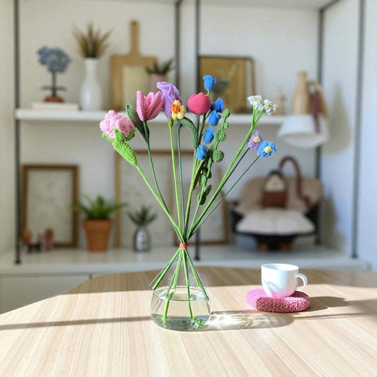 set of 9 Handmade Crochet Flower Bouquet – for Home Décor & Gifts